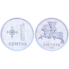 Литва 1 Цент 1991 год KM# 85 Всадник