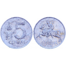 Литва 5 Центов 1991 год KM# 87 Всадник