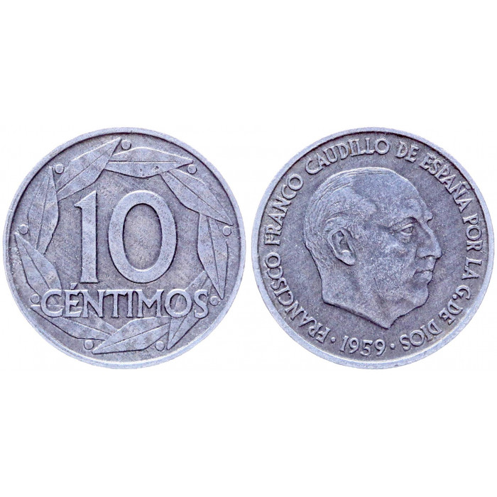 Испания 10 Сентимо 1959 год KM# 790 Франсиско Франко (BOX1121)