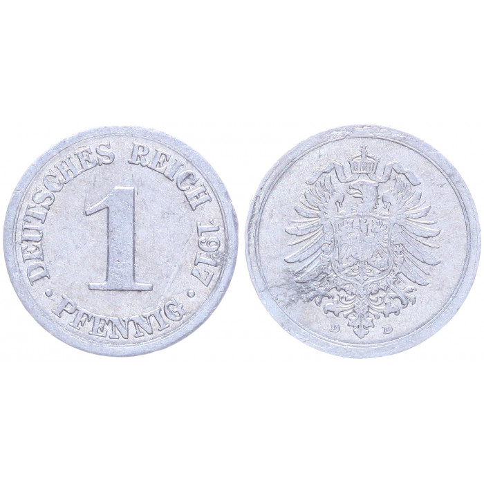 Германия 1 Пфенниг 1917 D год XF KM# 24 Мюнхен