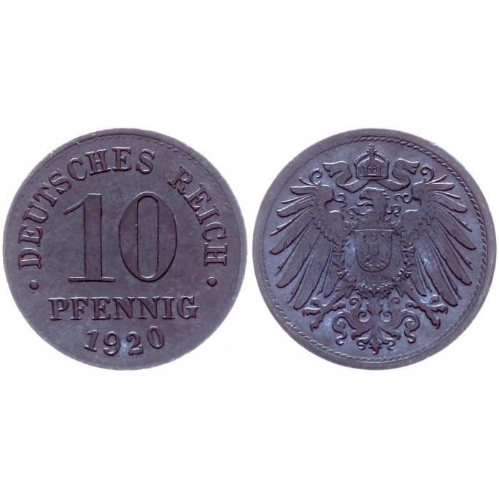 Германия 10 Пфеннигов 1920 год XF KM# 26 Германская империя (BOX649)