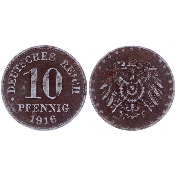 Германия 10 Пфеннигов 1916 F год KM# 20 Штутгарт Германская империя (BOX893)
