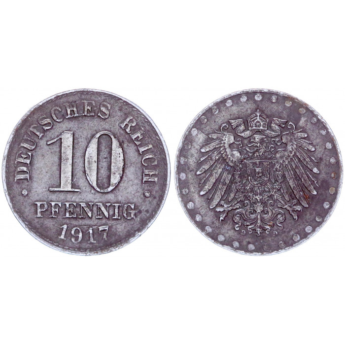 Германия 10 Пфеннигов 1917 D год KM# 20 Мюнхен Германская империя (BOX864)