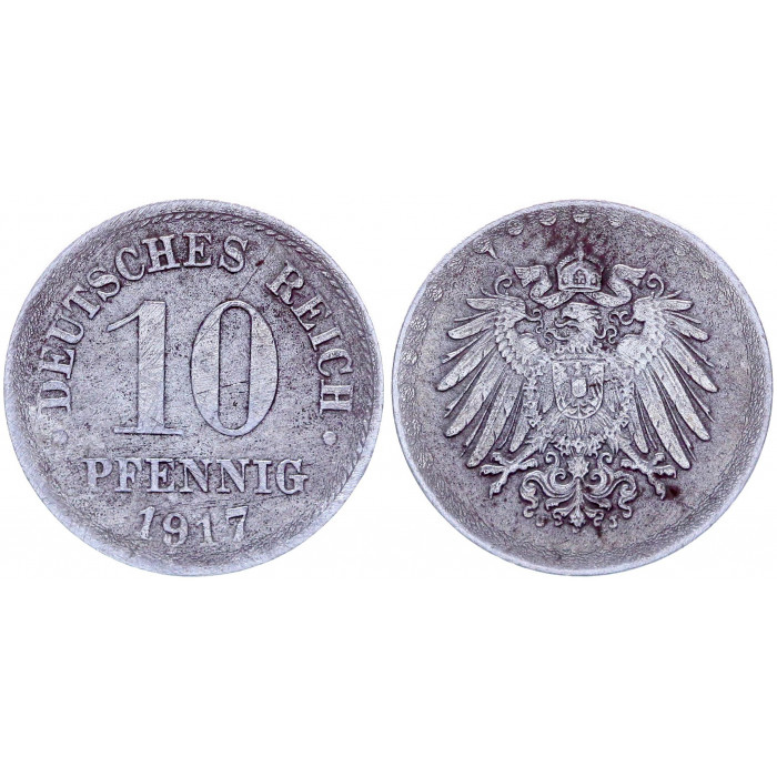 Германия 10 Пфеннигов 1917 J год KM# 20 Гамбург Германская империя