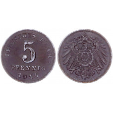 Германия 5 Пфеннигов 1915 A год KM# 19 Берлин Германская империя (BOX1031)