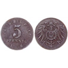 Германия 5 Пфеннигов 1916 A год KM# 19 Берлин Германская империя (BOX1125)