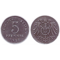 Германия 5 Пфеннигов 1916 E год KM# 19 Мюльденхюттен Германская империя (BOX724)