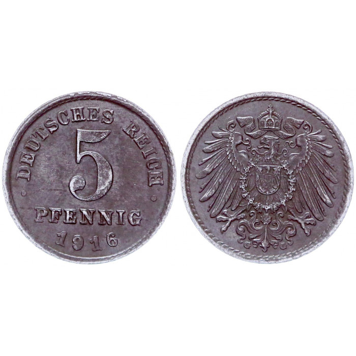 Германия 5 Пфеннигов 1916 G год KM# 19 Карлсруэ Германская империя (BOX1057)
