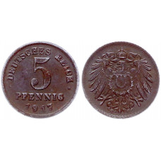Германия 5 Пфеннигов 1917 G год KM# 19 Карлсруэ Германская империя (BOX2004)