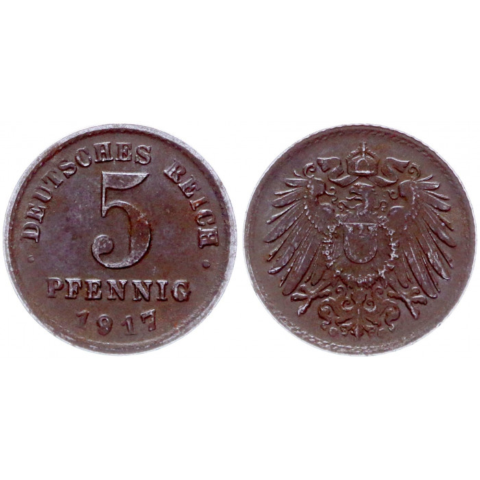 Германия 5 Пфеннигов 1917 G год KM# 19 Карлсруэ Германская империя (BOX2004)