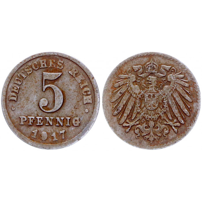 Германия 5 Пфеннигов 1917 J год KM# 19 Гамбург Германская империя (BOX2005)