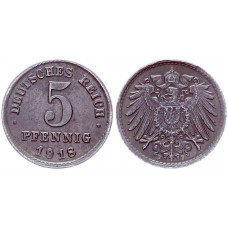 Германия 5 Пфеннигов 1918 F год KM# 19 Штутгарт Германская империя (BOX2009)