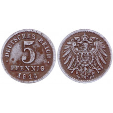 Германия 5 Пфеннигов 1919 F год KM# 19 Штутгарт Германская империя (BOX2015)