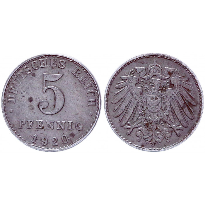 Германия 5 Пфеннигов 1920 A год KM# 19 Берлин Германская империя (BOX2018)