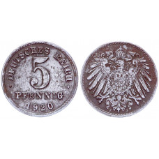 Германия 5 Пфеннигов 1920 J год KM# 19 Гамбург Германская империя (BOX2021)