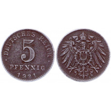 Германия 5 Пфеннигов 1921 A год KM# 19 Берлин Германская империя (BOX2022)