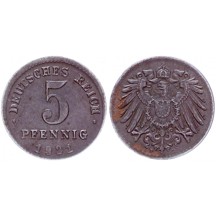 Германия 5 Пфеннигов 1921 D год KM# 19 Мюнхен Германская империя (BOX2023)