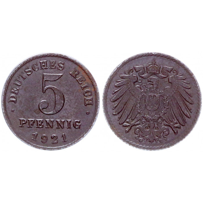 Германия 5 Пфеннигов 1921 G год KM# 19 Карлсруэ Германская империя (BOX2026)
