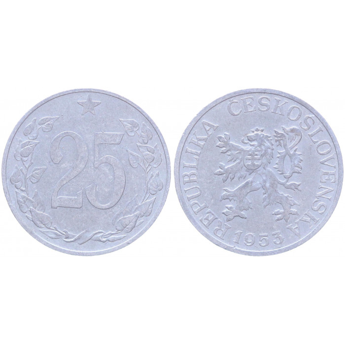 Чехословакия 25 Геллеров 1953 год KM# 39 Богемский лев (BOX2052)