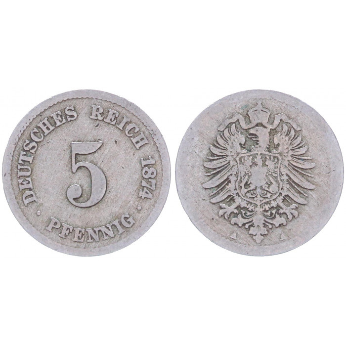 Германия 5 Пфеннигов 1874 A год KM# 3 Берлин Германская империя (BOX2324)