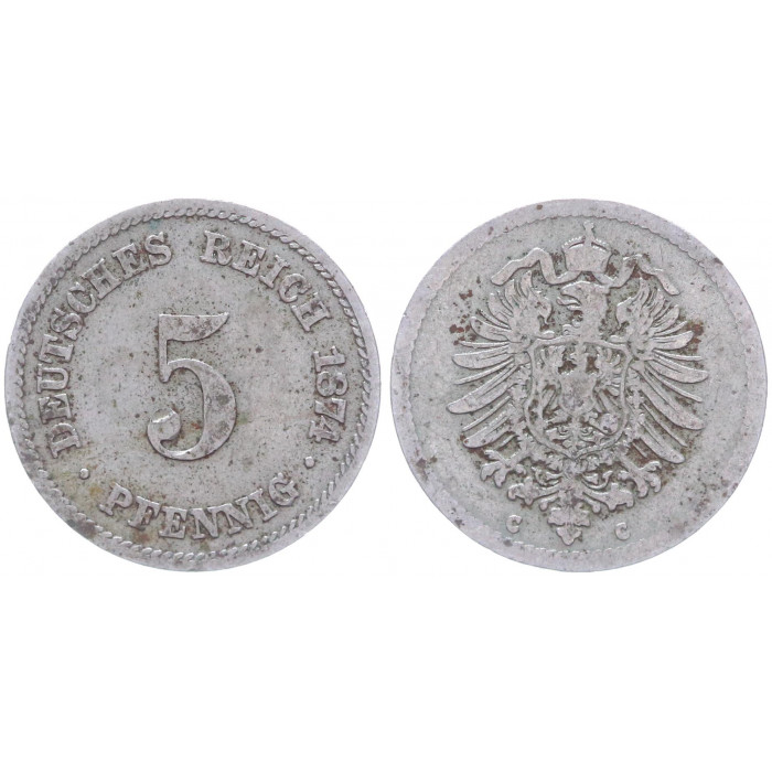 Германия 5 Пфеннигов 1874 C год KM# 3 Франкфурт Германская империя (BOX2325)