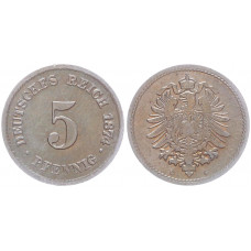 Германия 5 Пфеннигов 1874 G год KM# 3 Карлсруэ Германская империя (BOX2326)