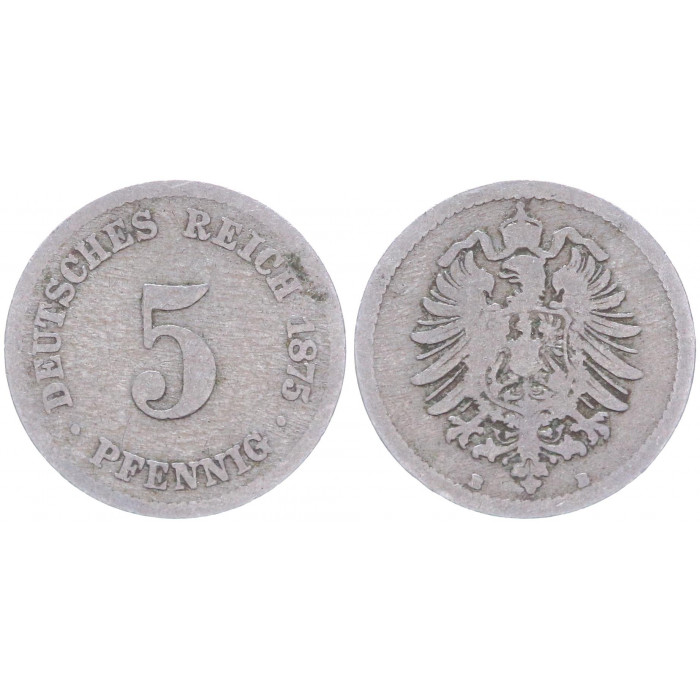 Германия 5 Пфеннигов 1875 B год KM# 3 Ганновер Германская империя (BOX2328)