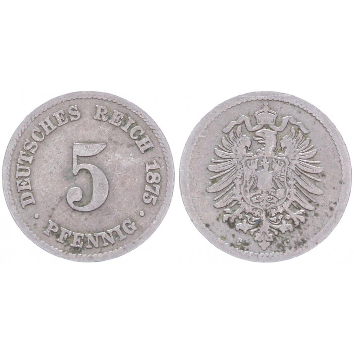 Германия 5 Пфеннигов 1875 C год KM# 3 Франкфурт Германская империя (BOX2329)