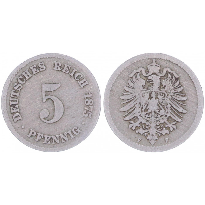 Германия 5 Пфеннигов 1875 F год KM# 3 Штутгарт Германская империя (BOX2331)