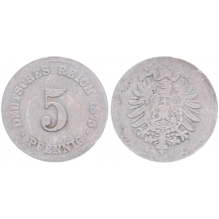 Германия 5 Пфеннигов 1875 G год KM# 3 Карлсруэ Германская империя (BOX2332)