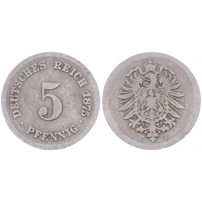 Германия 5 Пфеннигов 1875 J год KM# 3 Гамбург Германская империя (BOX2333)