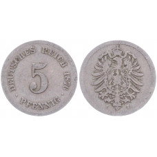 Германия 5 Пфеннигов 1876 F год KM# 3 Штутгарт Германская империя (BOX2339)