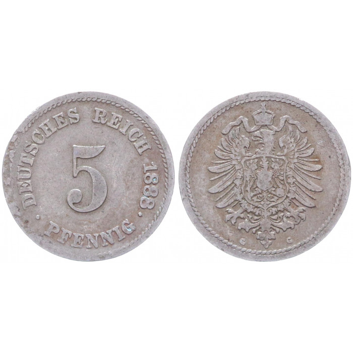 Германия 5 Пфеннигов 1888 G год KM# 3 Карлсруэ Германская империя (BOX2343)