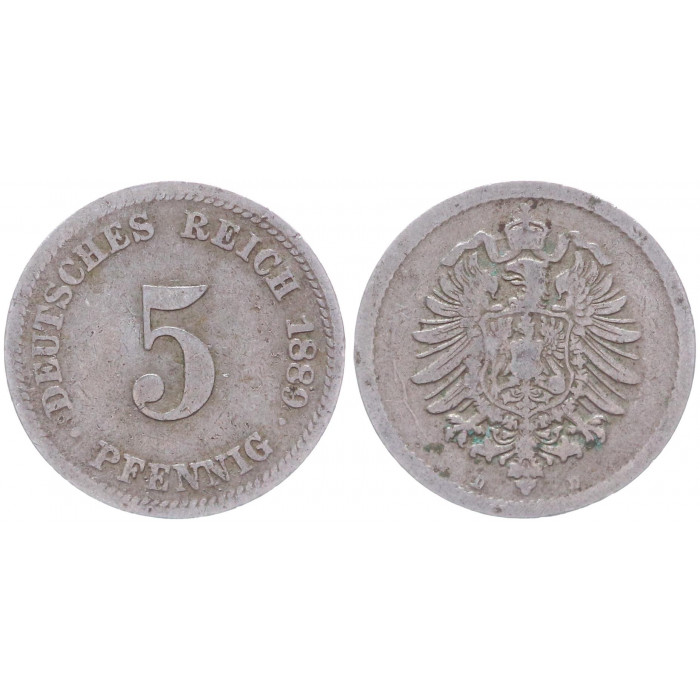 Германия 5 Пфеннигов 1889 D год KM# 3 Мюнхен Германская империя (BOX2346)