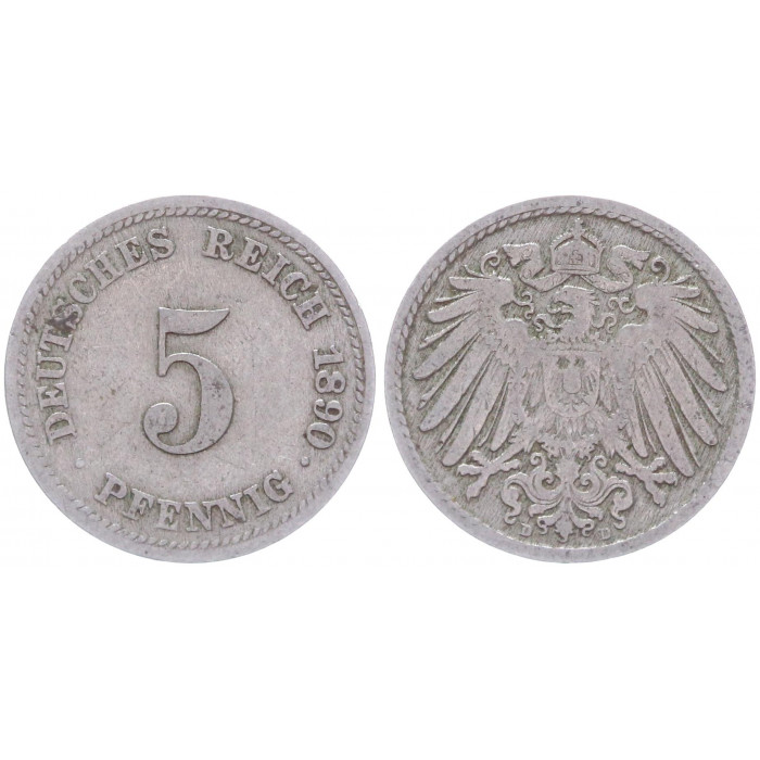 Германия 5 Пфеннигов 1890 D год KM# 11 Мюнхен Германская империя (BOX2349)