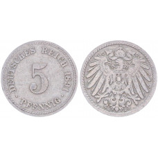 Германия 5 Пфеннигов 1891 A год KM# 11 Берлин Германская империя (BOX2350)