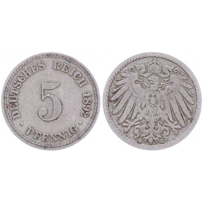 Германия 5 Пфеннигов 1892 A год KM# 11 Берлин Германская империя (BOX2351)