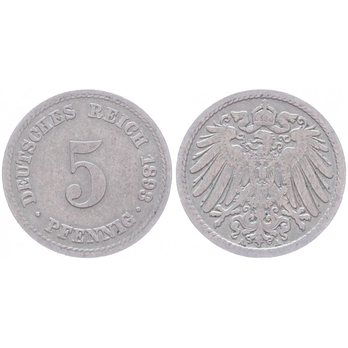 Германия 5 Пфеннигов 1893 A год KM# 11 Берлин Германская империя (BOX2352)