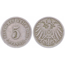 Германия 5 Пфеннигов 1896 F год KM# 11 Штутгарт Германская империя (BOX2356)