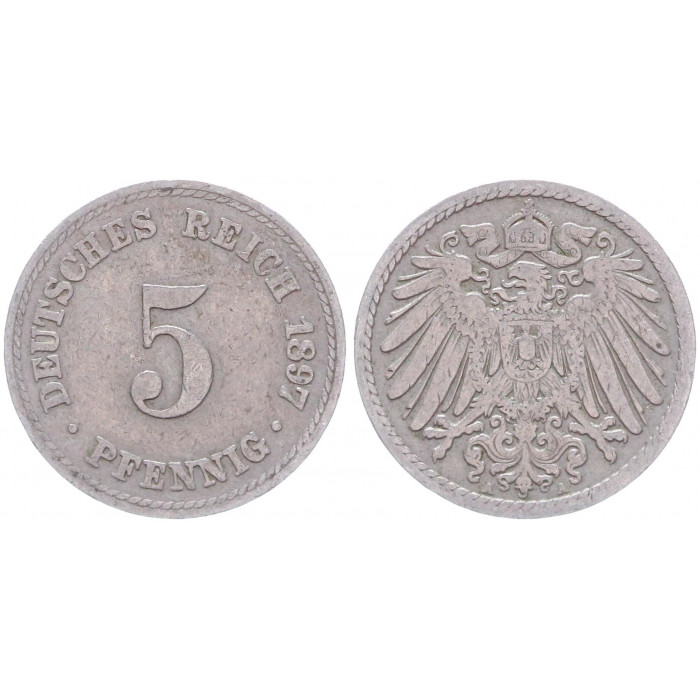 Германия 5 Пфеннигов 1897 A год KM# 11 Берлин Германская империя (BOX2357)