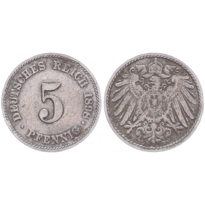 Германия 5 Пфеннигов 1898 E год KM# 11 Мюльденхуттен Германская империя (BOX2360)