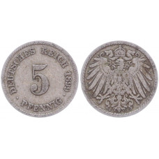 Германия 5 Пфеннигов 1899 F год KM# 11 Штутгарт Германская империя (BOX2363)
