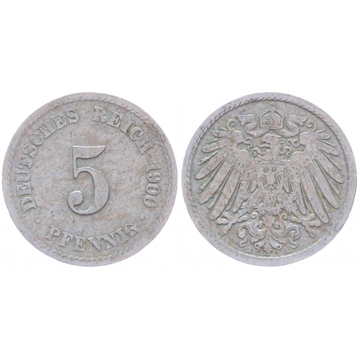 Германия 5 Пфеннигов 1900 A год KM# 11 Берлин Германская империя (BOX2364)