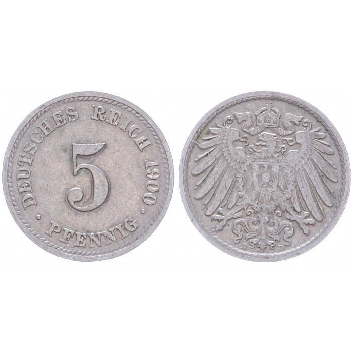 Германия 5 Пфеннигов 1900 D год KM# 11 Мюнхен Германская империя (BOX2365)