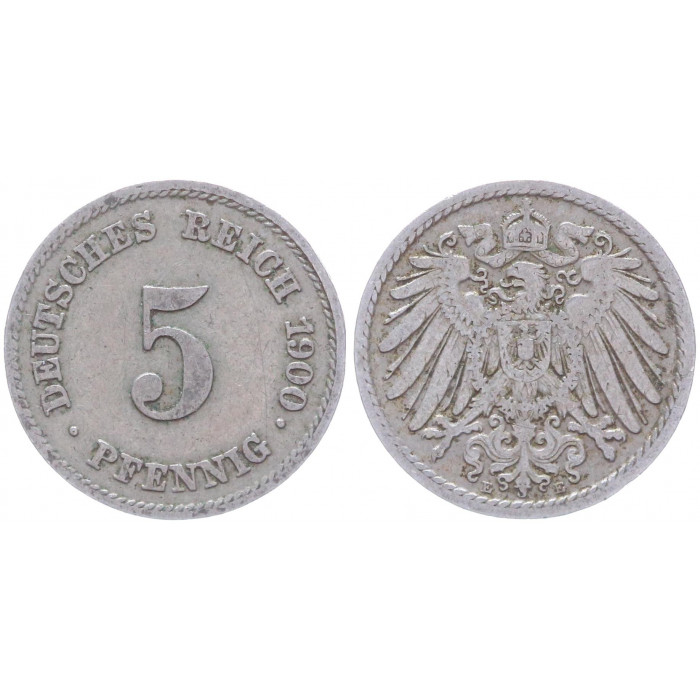 Германия 5 Пфеннигов 1900 E год KM# 11 Мюльденхуттен Германская империя (BOX2366)