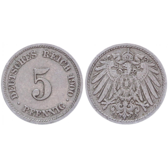 Германия 5 Пфеннигов 1900 F год KM# 11 Штутгарт Германская империя (BOX2367)