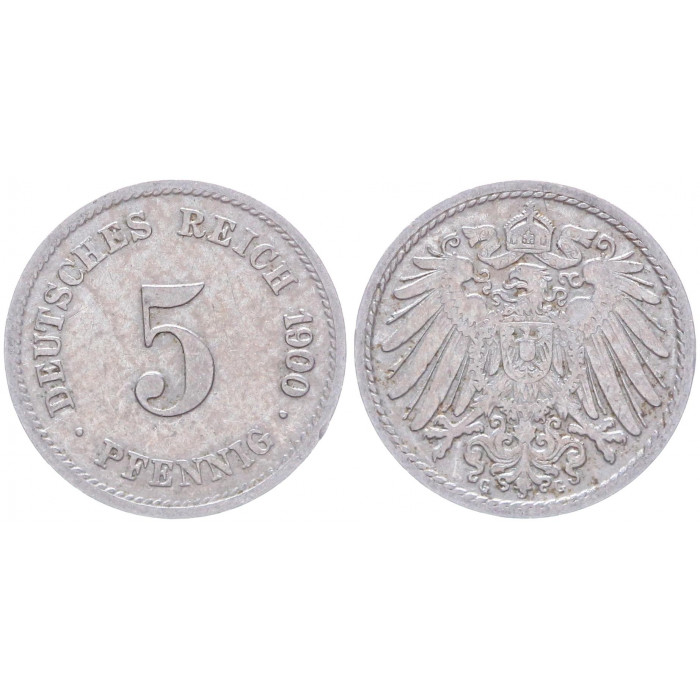 Германия 5 Пфеннигов 1900 G год KM# 11 Карлсруэ Германская империя (BOX2368)