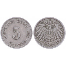 Германия 5 Пфеннигов 1901 A год KM# 11 Берлин Германская империя (BOX2369)