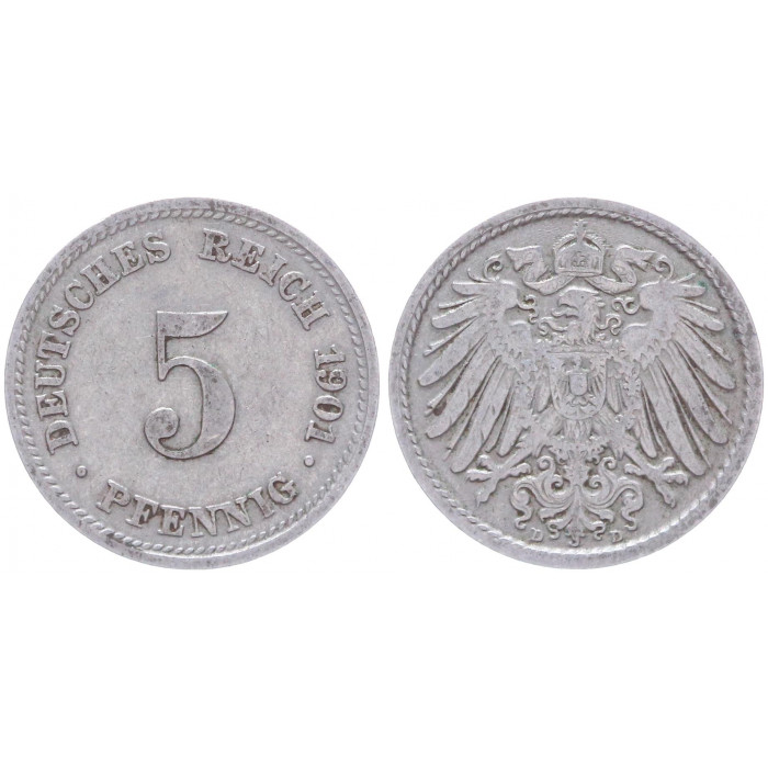 Германия 5 Пфеннигов 1901 D год KM# 11 Мюнхен Германская империя (BOX2370)