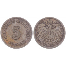 Германия 5 Пфеннигов 1901 E год KM# 11 Мюльденхуттен Германская империя (BOX2371)
